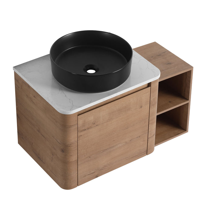 Wall Mounted Bathroom Vanity With Art Sink, 1 Storage Shelf, 2 Soft Close Doors