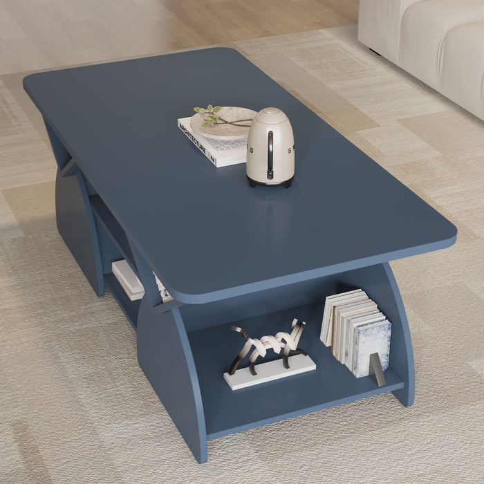 Geometric Engineered Coffee Table With Rounded Corners With Open Shelves