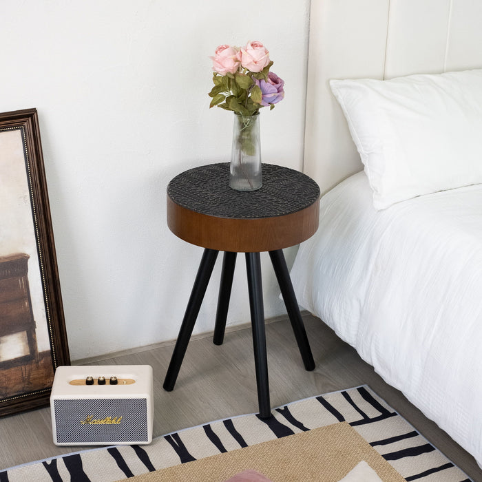 Round Coffee Table With Carved Top For Living Room