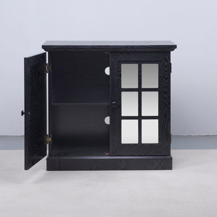 Sideboard Cabinet With Mirrored Doors, Adjustable Shelf, Metal Handles