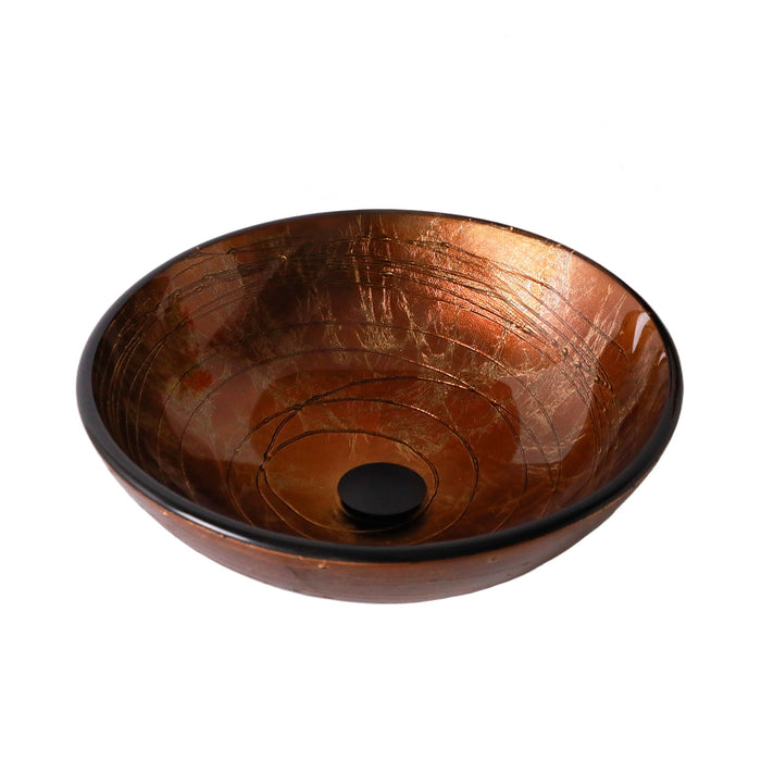 Vessel Bathroom Sink With Pop Up Drain, Round Bowl For Vanity Smooth - Brown
