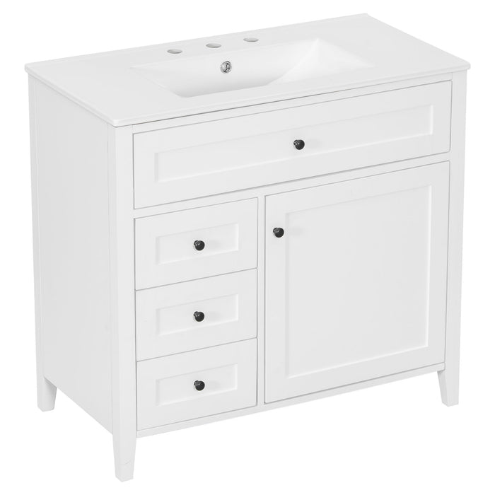 Bathroom Vanity With Sink, 3 Drawers & Cabinet With Adjustable Shelves