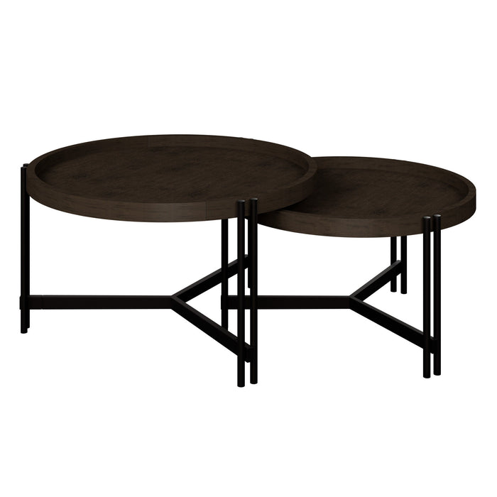 Huron - 35" Nesting Coffee Tables With Tray-Style Top And Metal Base - Dark Cocoa