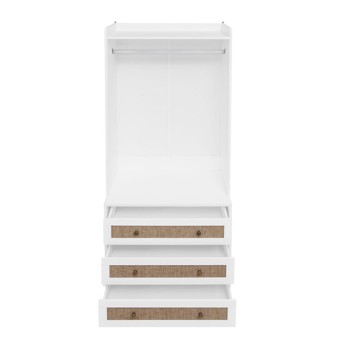 Wardrobe With 3 Drawers High Wardrobe Armoire With Rattan For Living Room Organizer - White