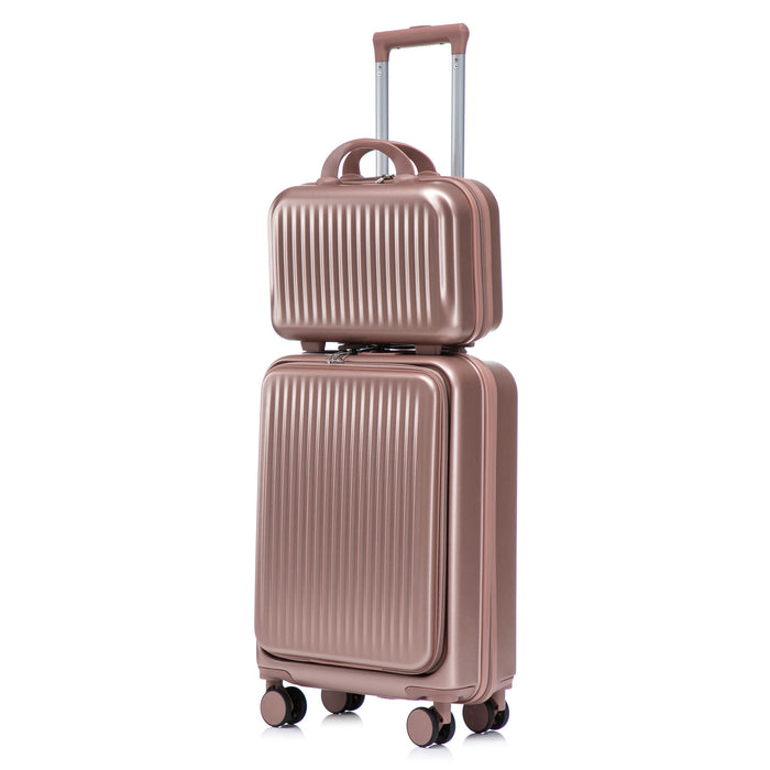 Luggage Set With Cosmetic Case, Combination Lock, Front Opening Design
