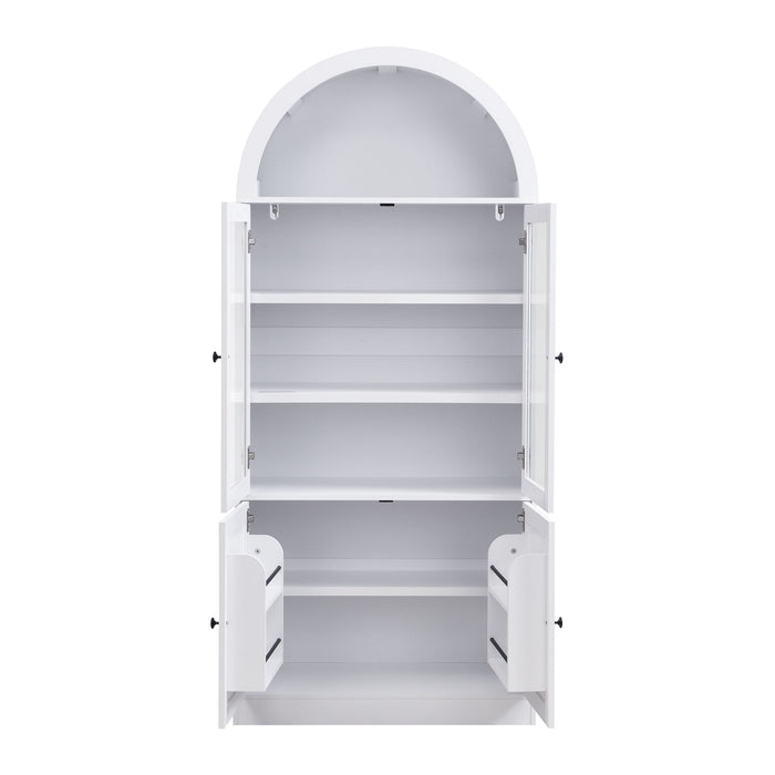 Tall Arched Top Storage Cabinet With 5 Tier Shelves, Soft Close Hinges