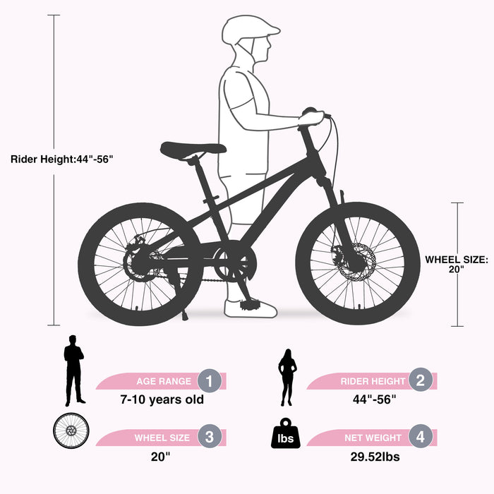 Zukka - 20" Mountain Bike With Adjustable Saddle And Suspension Fork