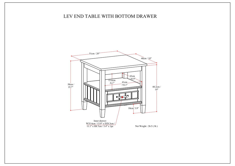 Lev - End Table With Bottom Drawer - Smoky Brown