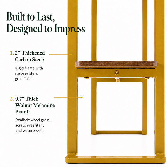 Console Table With Shelf, 2 Tier Living Room - Gold / Walnut