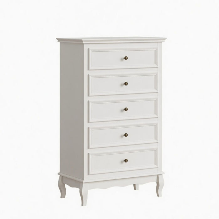 5 Drawer Tall Wide Chest Of Drawers - White