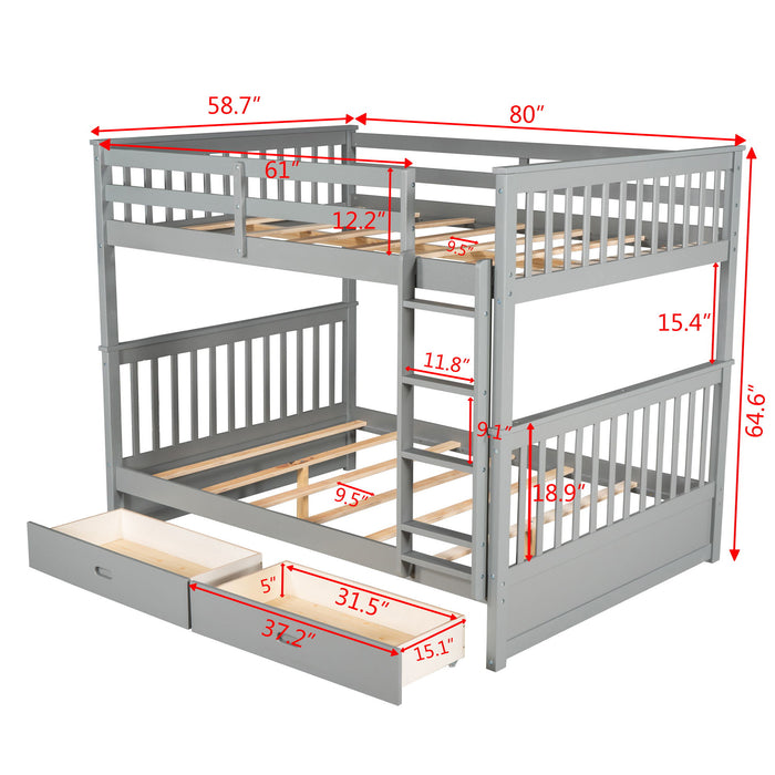Bunk Bed With Ladders And 2 Storage Drawers