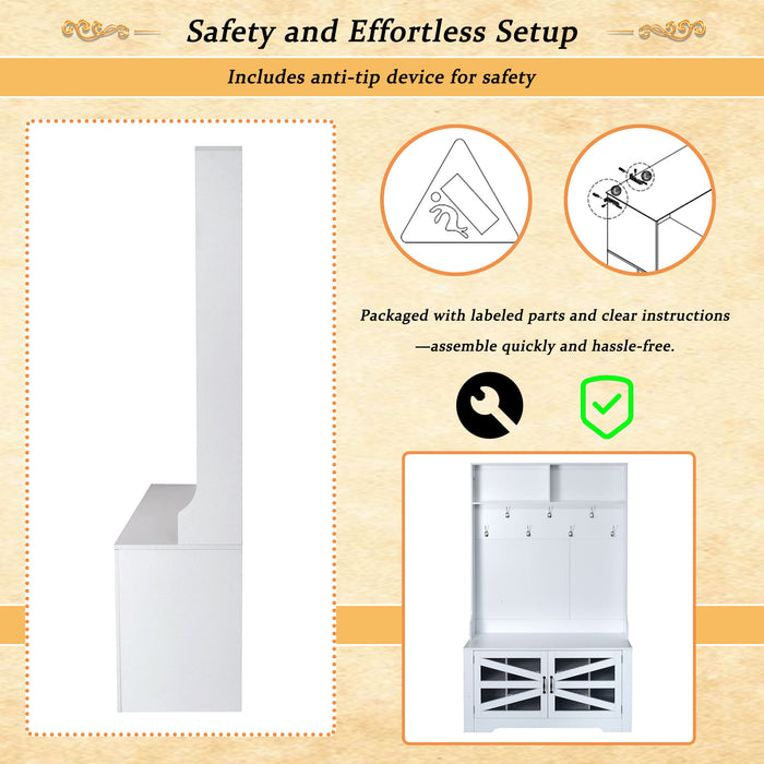 Entryway Bench With Coat Rack, 3 In 1 Design And Adjustable Shelves