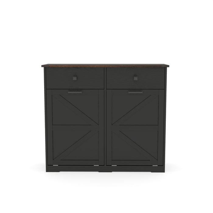 Double Tilt Out Trash Cabinet With Hideaway Drawer And Barn Door Style