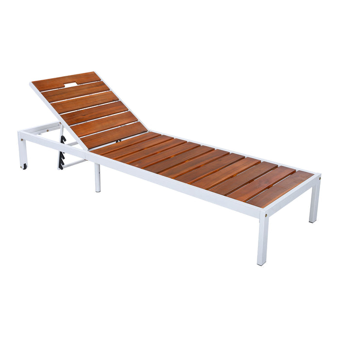 Outdoor Chaise Pool Lounge Chairs With Adjustable Backrest - Brown / White