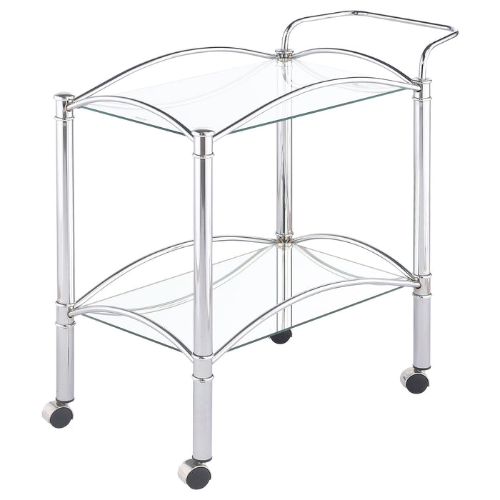 Porch & Den - 2 Tier Rectangular Glass Shelf Bar Cart With Glass - Chrome