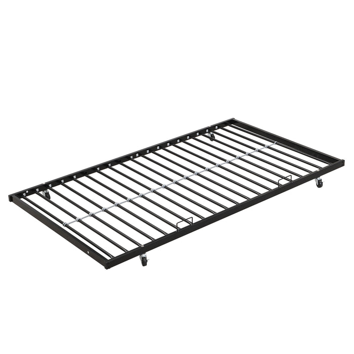 Modern Metal Bunk Bed With Side Ladders And Guardrail