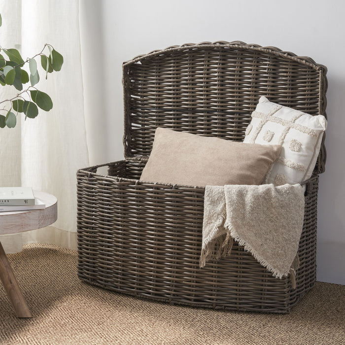 Joseph - Rectangular Curve Resin Woven Wicker Trunk With Handles Multi Purpose Storage - Walnut Brown