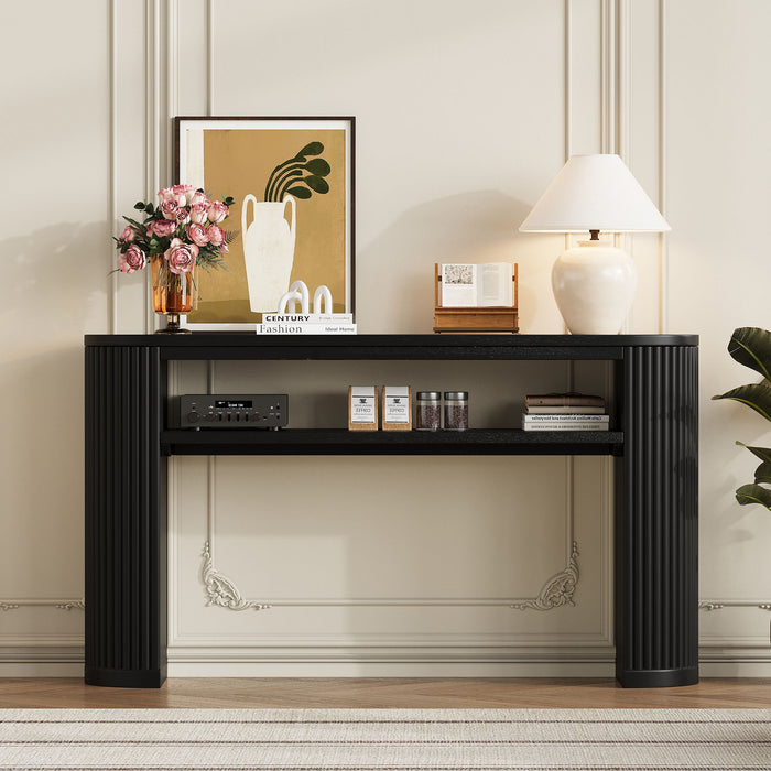 Console Table With Fluted Legs, Open Shelf