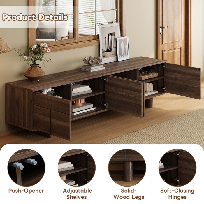 TV Stand For TVs Up To 85", Entertainment Center, Cable Management, Push Openers, Soft Closing Hinges & Adjustable Shelves - Dark Brown