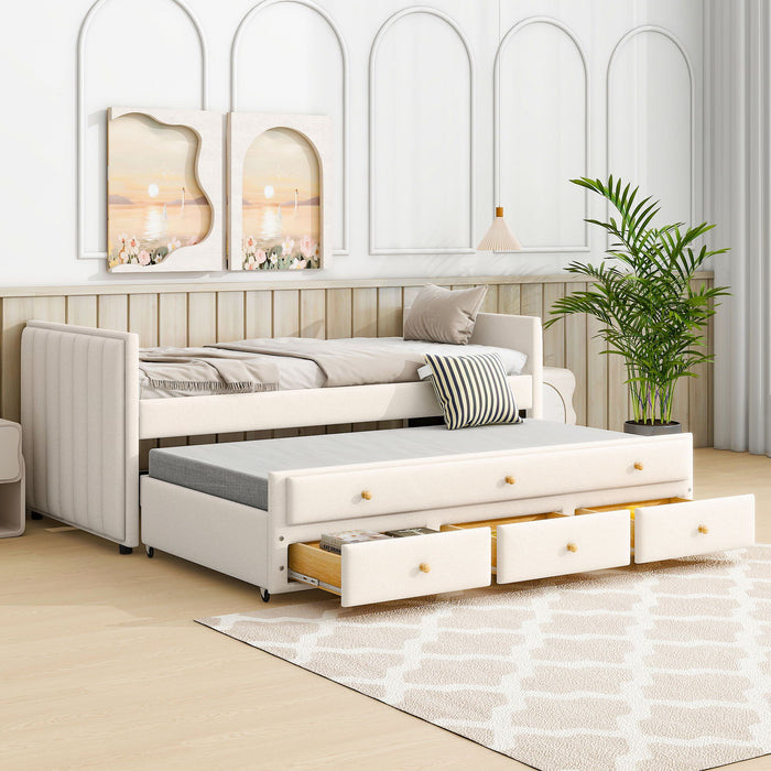 Upholstered Daybed With Trundle And Drawers
