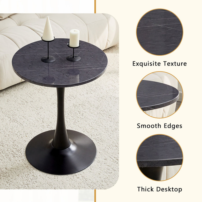 Round Dining Table With Faux Marble Top And Metal Pedestal +, 23.6" Diameter For Kitchen, Living Room, Small Spaces