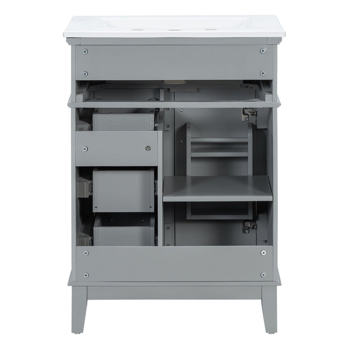 Modern Bathroom Vanity With Sink, Flip Drawer & 3 Drawers, Soft Close Hinges, Adjustable Shelf