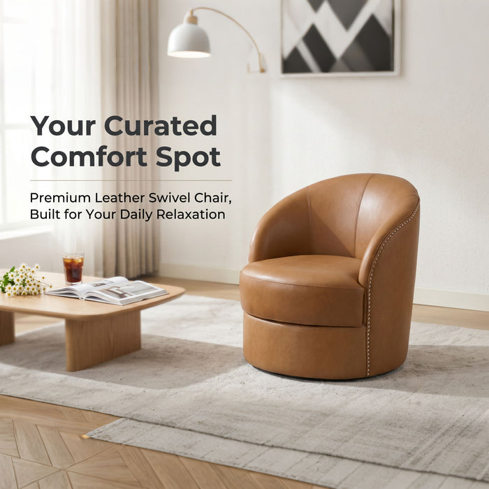 Swivel Accent Chair With 360° Smooth Spin - Black / Light Brown / Silver