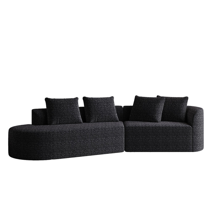 Upholstered Oversized Sectional Sofa, 4 Seater Extra Deep & Wide Seat Curved Cloud Couch With 4 Throw Pillows, Free Combination Living Room - Black