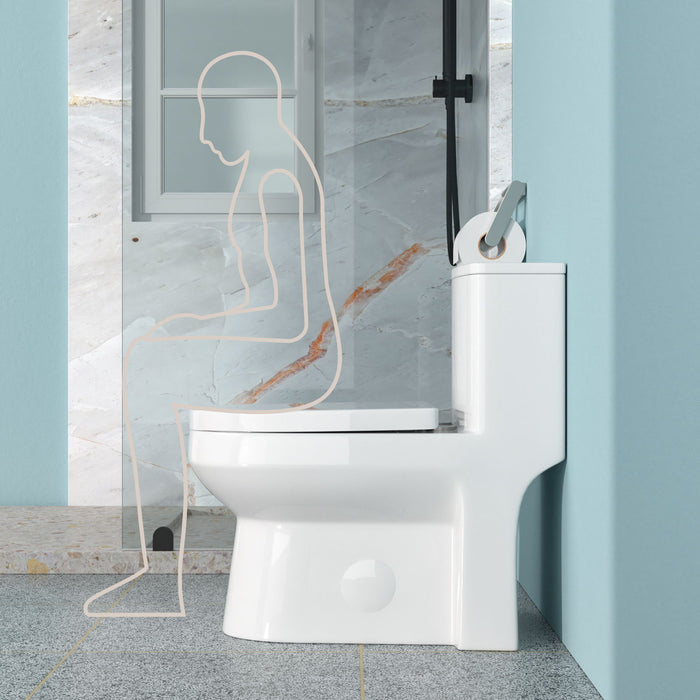 1 Piece Toilet For Bathroom, Dual Flush 1.1 / 1.6 Gpf, Soft Closing Seat - White