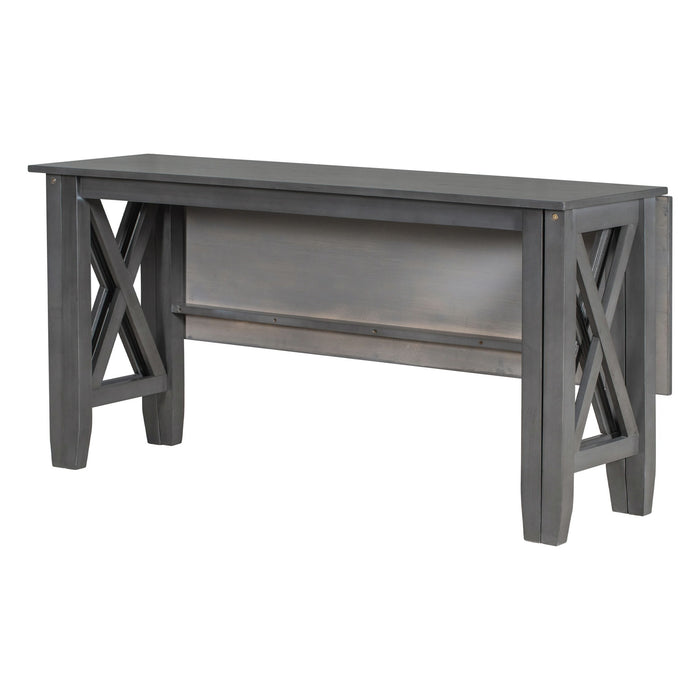 Foldable Dining Set For 6 With 4 Chairs And Bench, Space Saving Design - Gray