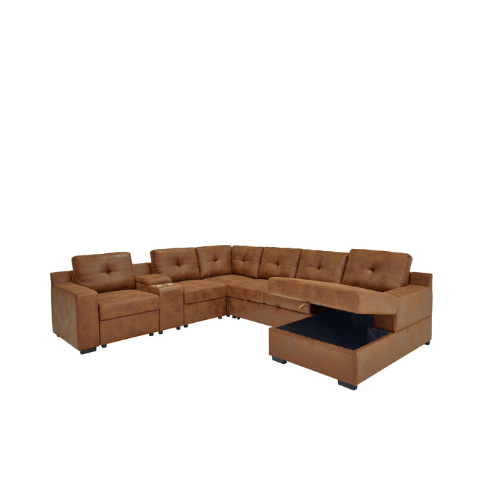 U - Shape Sectional Pull Out Bed With Console, Storage, And USB Charging