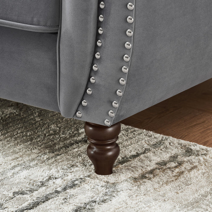 Chesterfield Upholstery Fabric Sofa With Roll Armrest & Nailhead