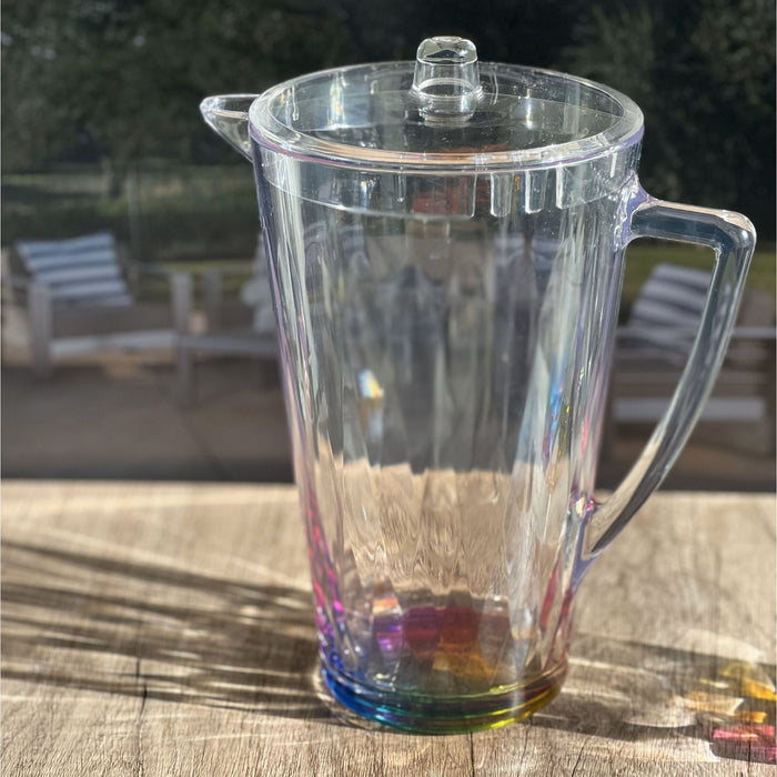 Rainbow Design Unbreakable Plastic Water Pitcher With Lid And Spout, 2.5 Quarts - Clear