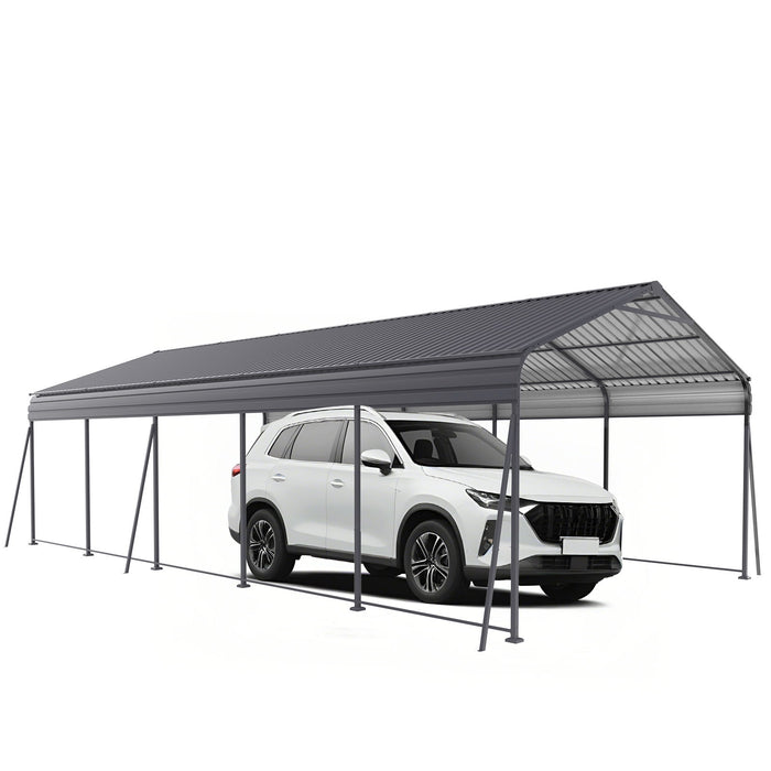 Metal Carport 13 X 26.5 Ft Heavy Duty With Galvanized Steel Roof Metal Garage Canopy With Galvanized Steel Roof & Frame Car Tent Outdoor Storage Shed For Car Boats And Truck - Gray