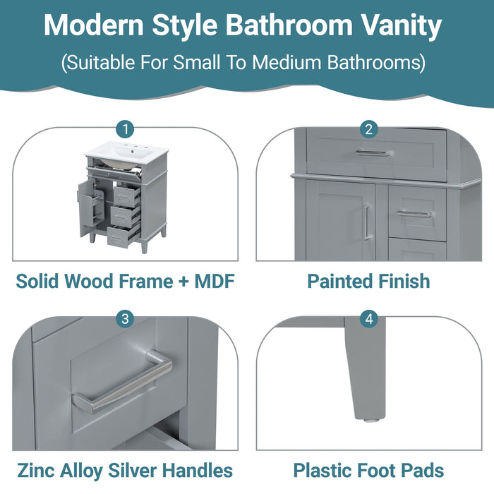 Modern Bathroom Vanity With Sink, Flip Drawer & 3 Drawers, Soft Close Hinges, Adjustable Shelf