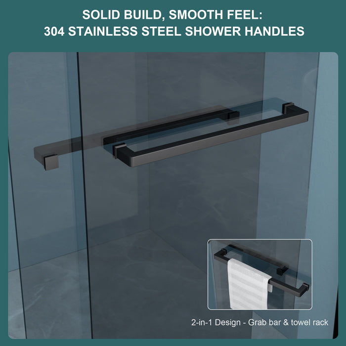 Double Sliding Glass Shower Door 8Mm Tempered Glass With Stainless Steel Frame - Matte Black