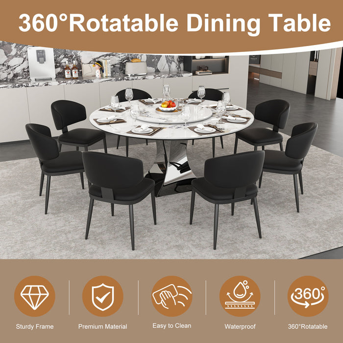 Round Dining Table With 6 Chairs Set - Silver