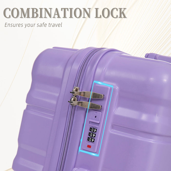 3 Piece 20" / 24" / 28" Spinner Luggage Set & Combination Lock, Durable Hard Shell With 360° Silent Wheels - Blue / Purple