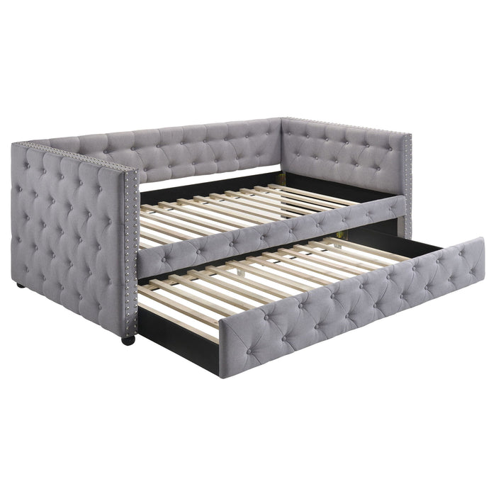 Cross - Upholstered Twin Daybed With Trundle - Gray