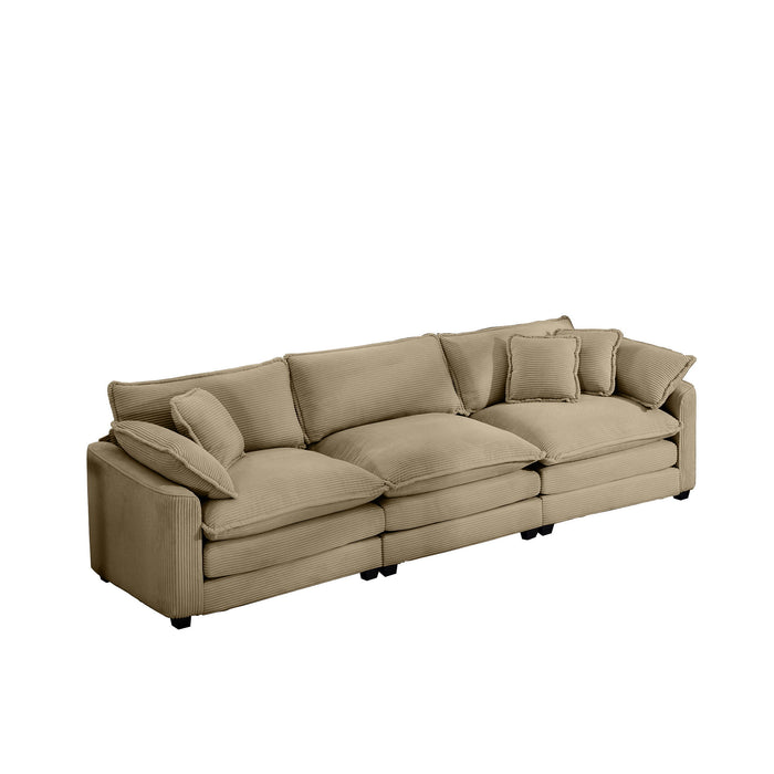 Mid-Century Modern 3 Seater Sectional Sofa With Arm And Throw Pillows