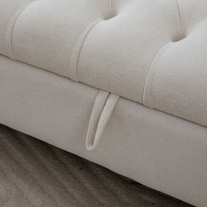 Modern Upholstered Storage Bench With Rolled Armrests]