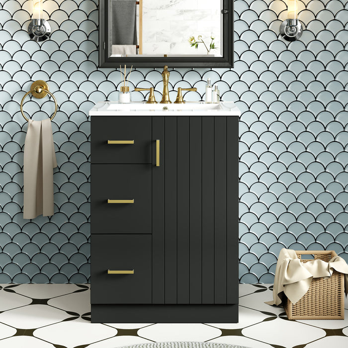 Bathroom Vanity With Sink, Compact Cabinet With 2 Drawers And Soft-Closing Door, Under-Mount Basin - Black