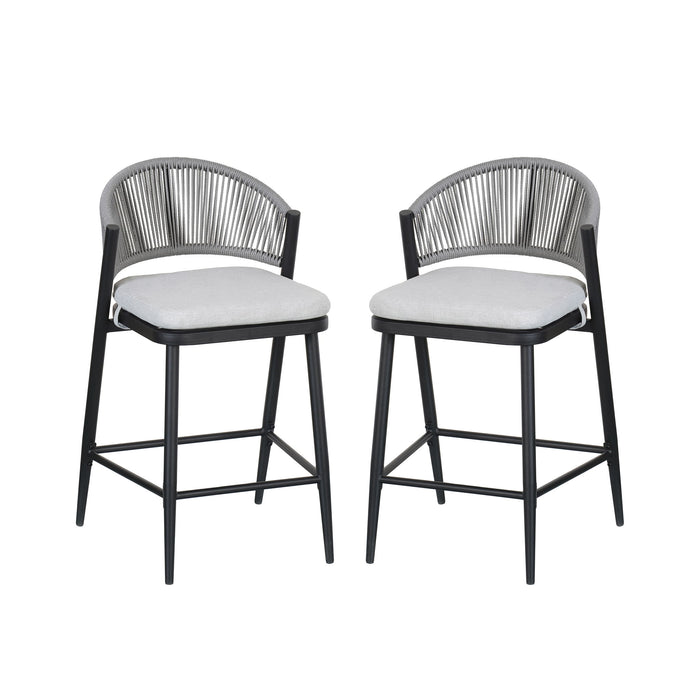 Outdoor 26" Counter Height Metal Frame Counter Stools With Scallop Shaped Backrest & Water Resistant Cushions