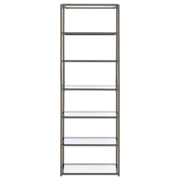 6 Tier Bookcase With Tempered Glass Shelves - Black / Nickel