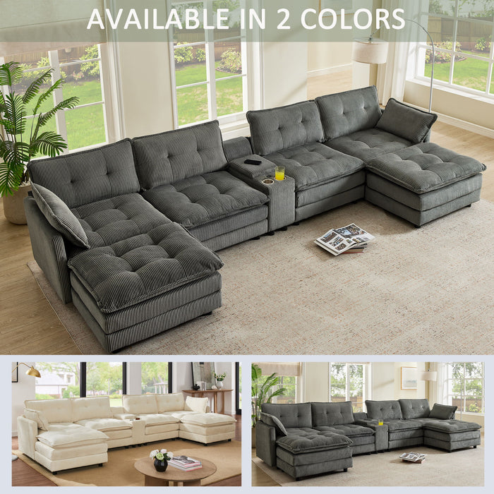 Oversized Modular Sectional Sofa With Multi Functional Console