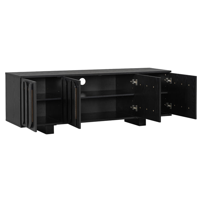 Farmhouse TV Stand, Storage Media Console With Adjustable Shelves & 3 Cable Holes