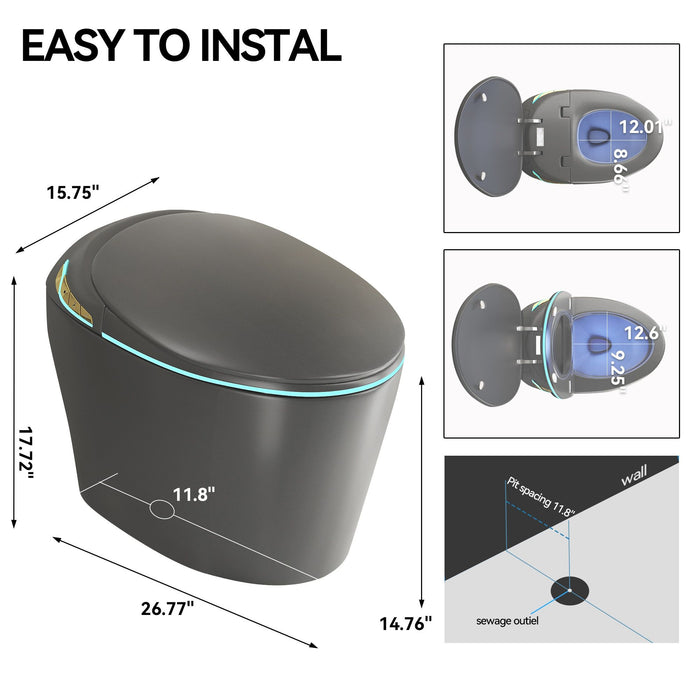 Unique Smart Toile With Built In Bidet, Auto Open / Close Seat, Foot Sensor, LED Display, Night Light, Warm Water & Dryer Ceramic