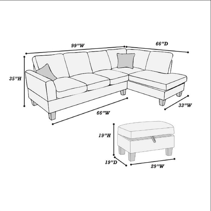 Sectional Sofa With Storage Ottoman And Pillows