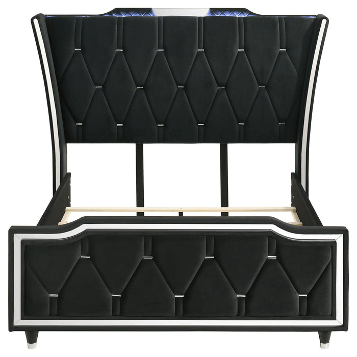 Mika - LED Upholstered Bed With Tufted Wingback Headboard And Ambient Lighting