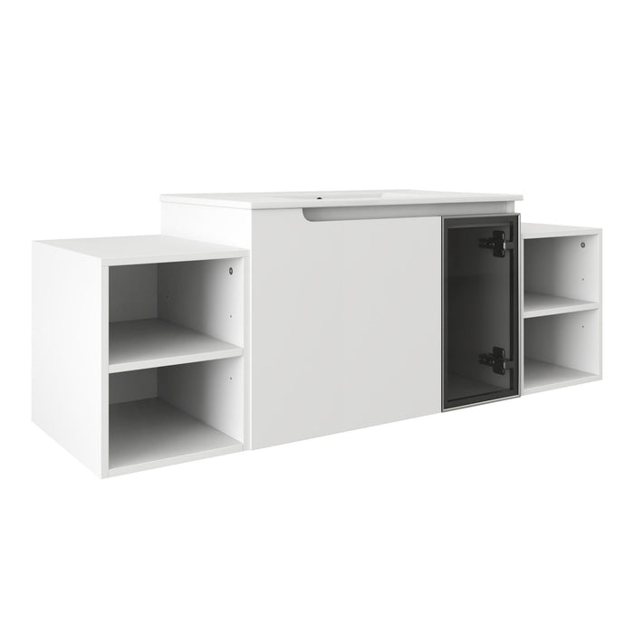 Wall Mounted Bathroom Vanity With Sink, Cabinet & Half Door